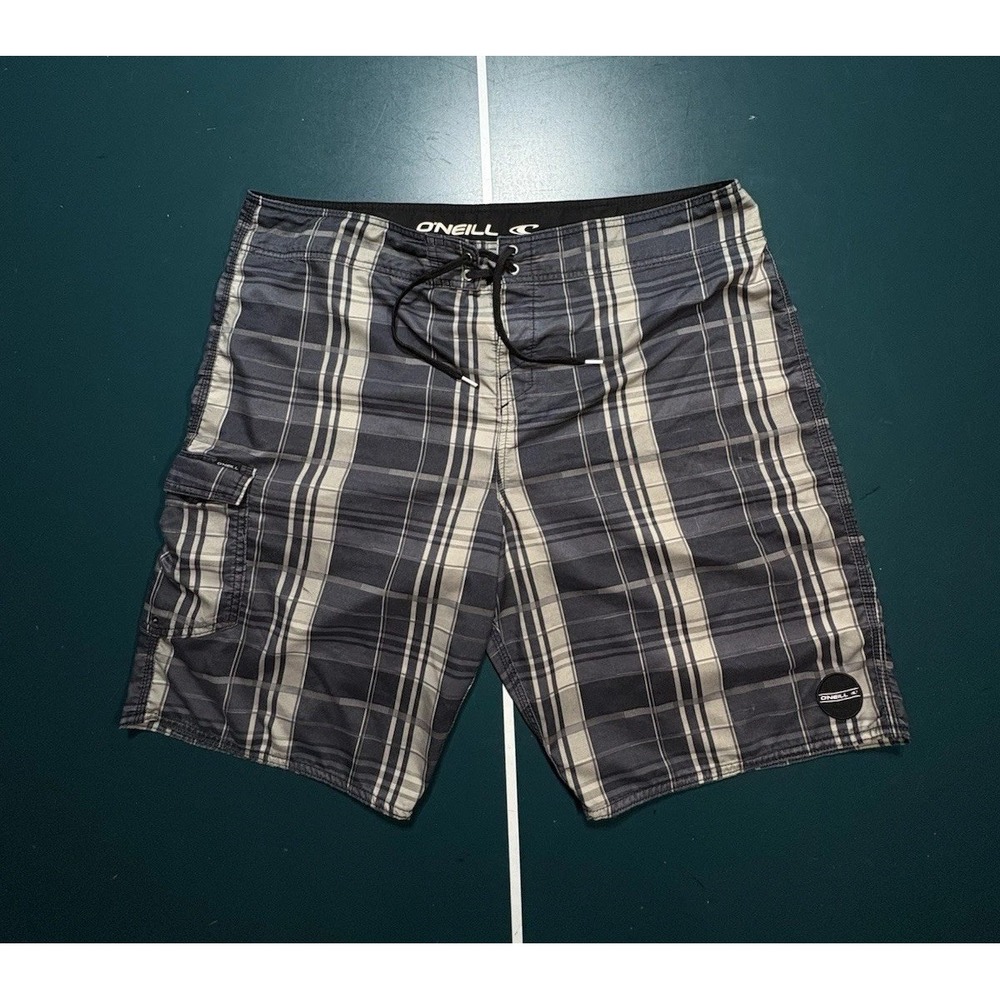 Y2K O'Neill Santa Cruz Plaid Board Shorts Swim Trunks Men's Size 40 Suit Beach‎